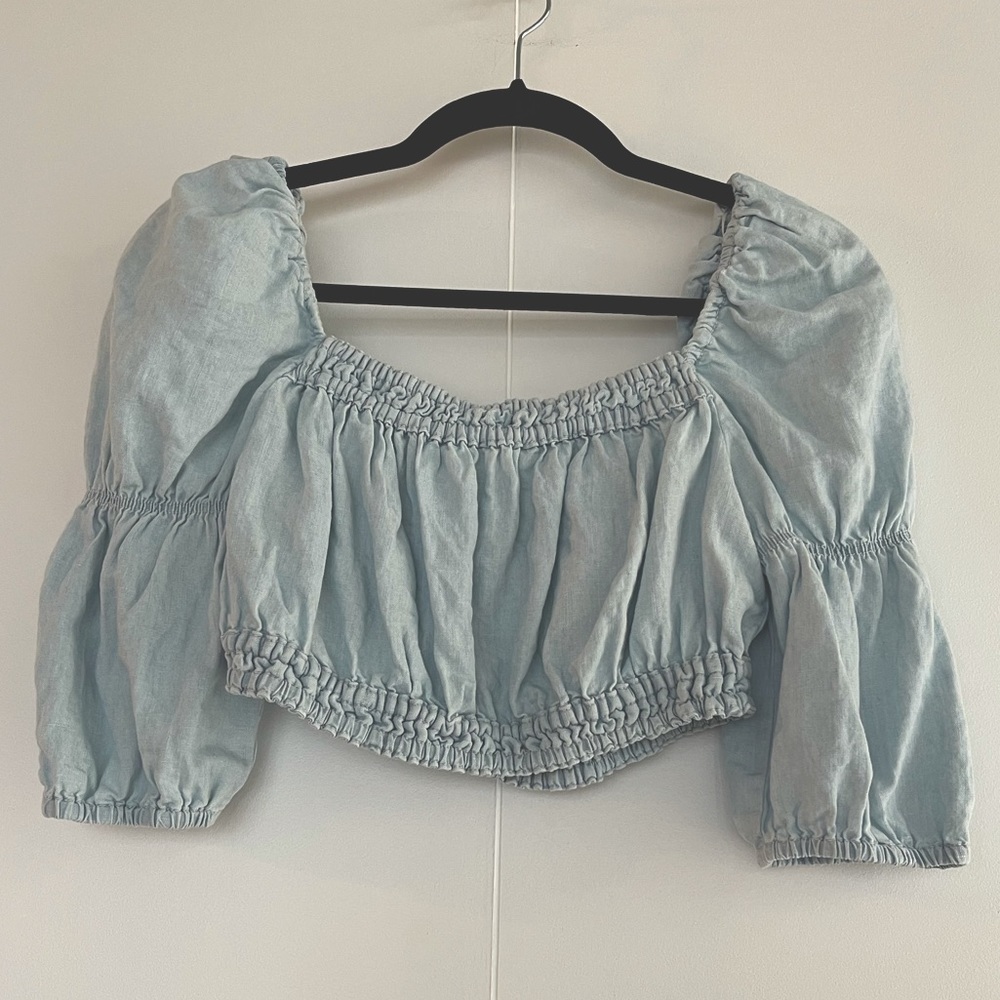ZARA | LINEN BLEND CROP TOP W/ OPEN BACK - Picture 4 of 8
